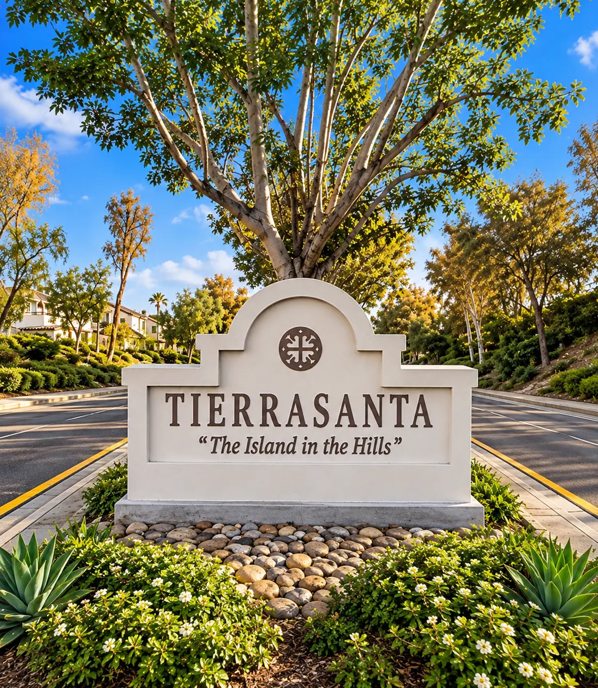 Tierrasanta neighborhood welcome sign where homes are for sale
