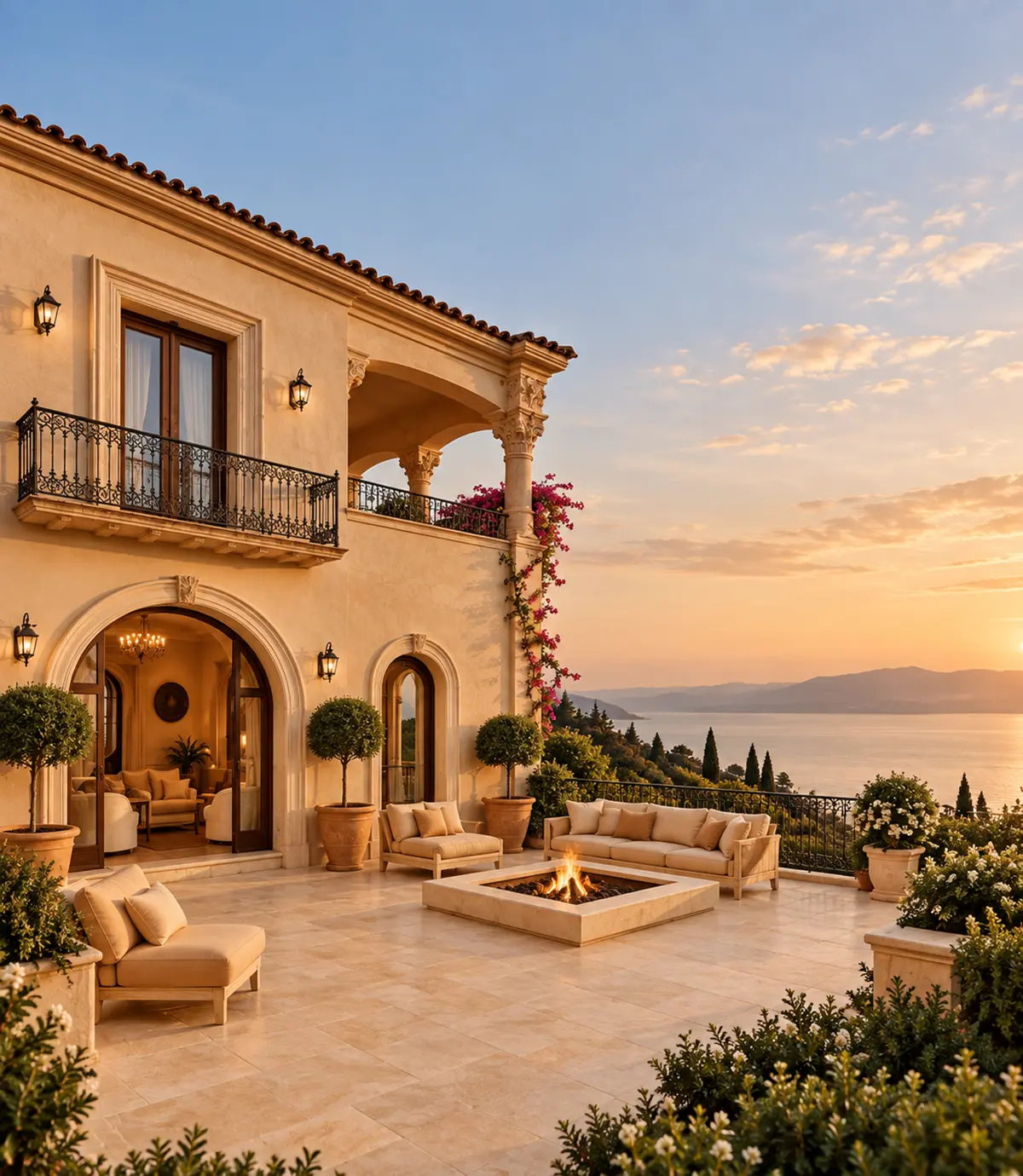 Luxury Mediterranean-style home with elegant outdoor living spaces and coastal views, showcasing the lifestyle appeal of selling a home in San Diego
